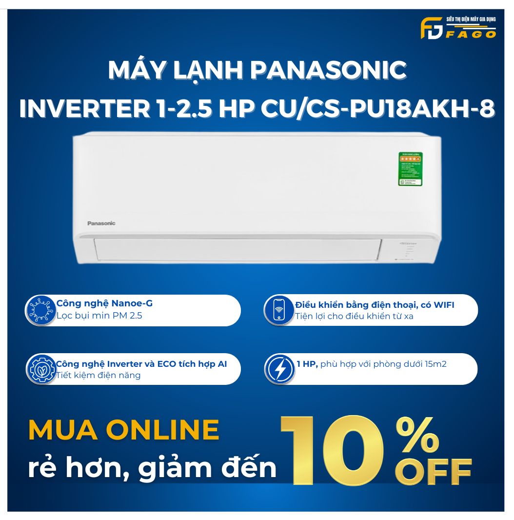 Máy lạnh Panasonic Inverter 1-2.5 HP CU/CS-PU18AKH-8	