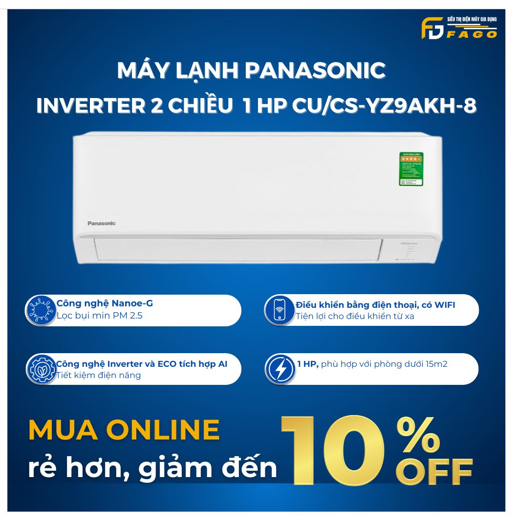 Máy lạnh Panasonic Inverter 2 chiều  1 HP CU/CS-YZ9AKH-8	